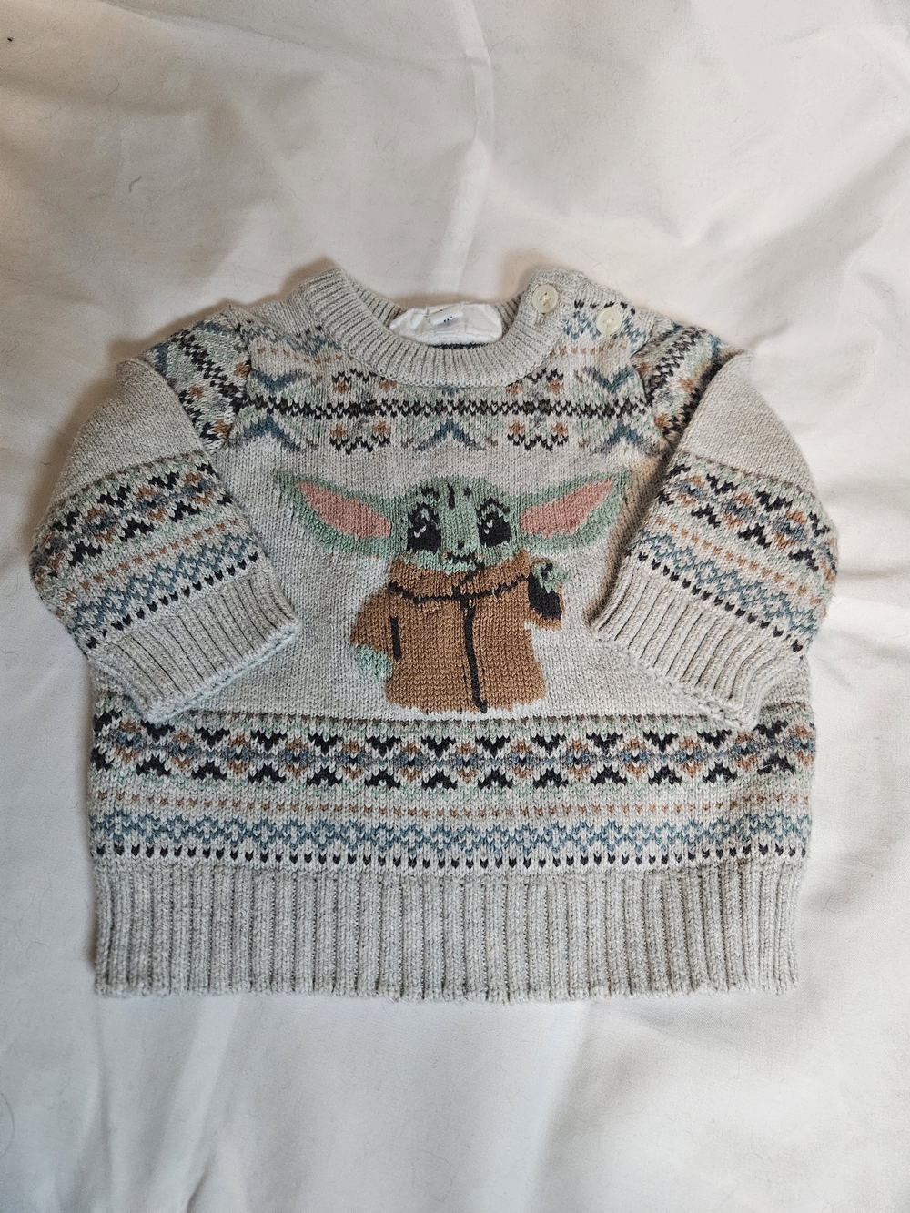 GAP Beige Crewneck Sweater with Grogu Baby Yoda Motif